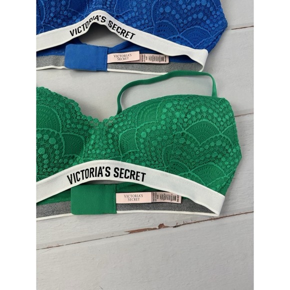 Victorias Secret lined wireless lace sports bra size 34B, Blue and Green - Picture 2 of 4
